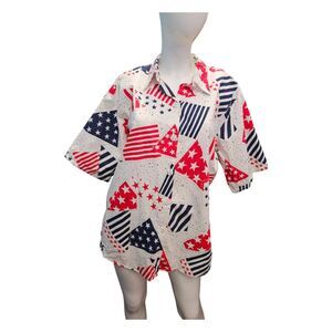 Separate Issue Vintage 80's July 4th Print Shirt Sleeve Button Down Blouse Women